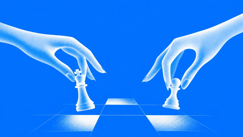 Two hands making chess moves, representing AI labs competing for scarce data